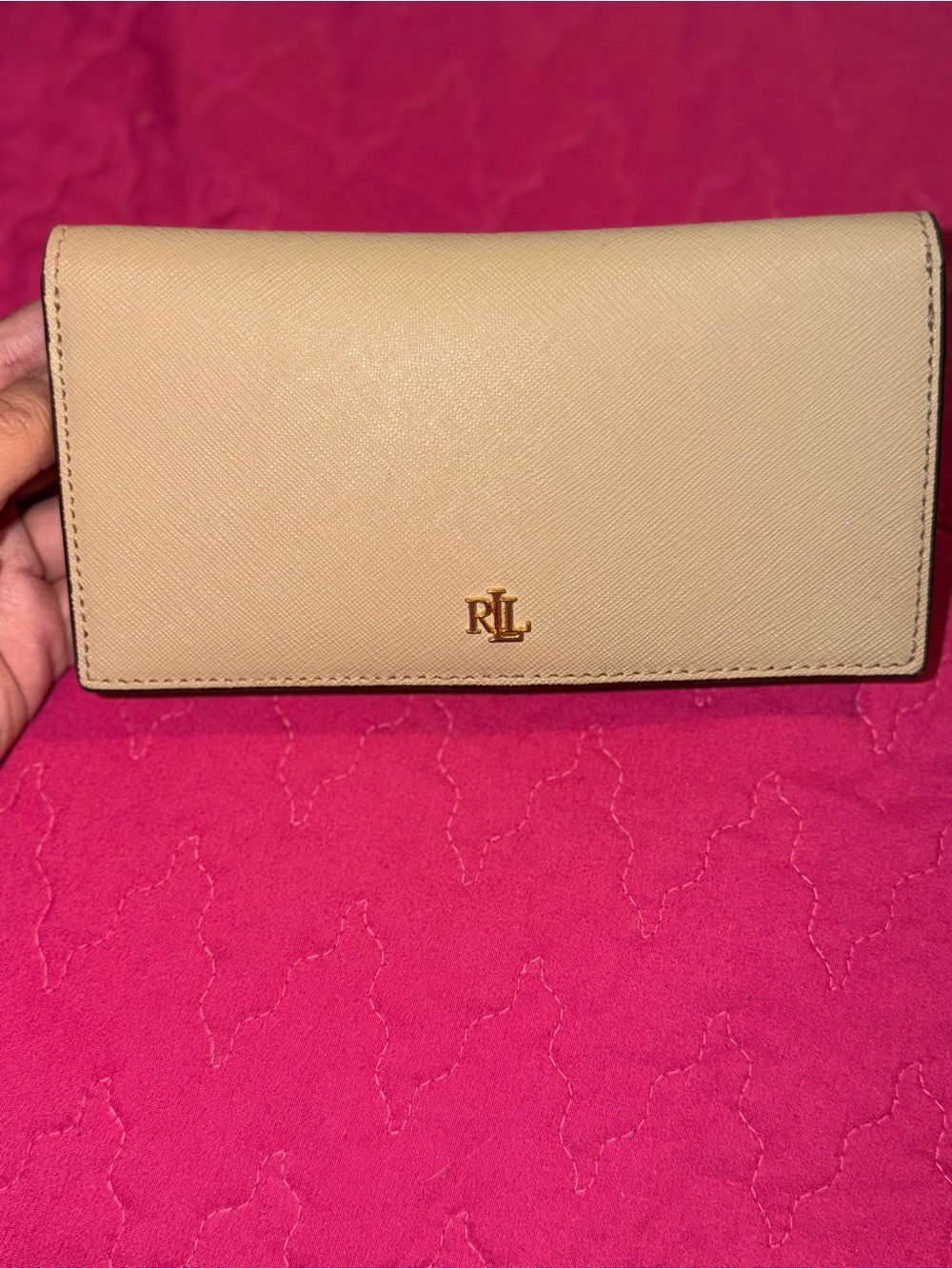 Lauren Ralph Lauren Beige Continental Wallet with Gold RL Emblem